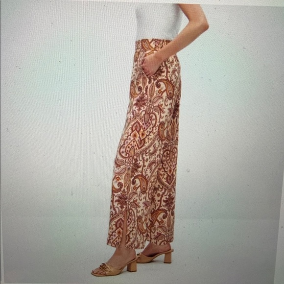 Melanie Lyne Pants - Melanie Lyne sz 14 Wide leg flowy cropped pants w paisley print brown pink gold